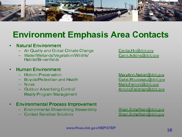 Environment Emphasis Area Contacts • Natural Environment – Air Quality and Global Climate Change