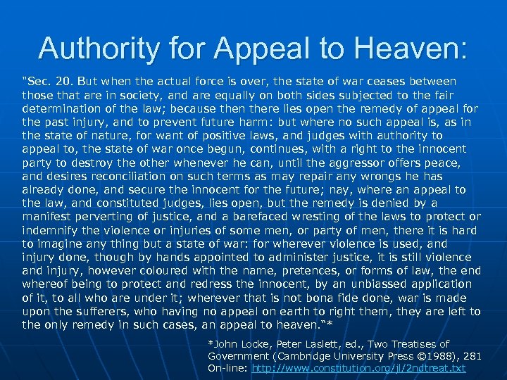 Authority for Appeal to Heaven: 