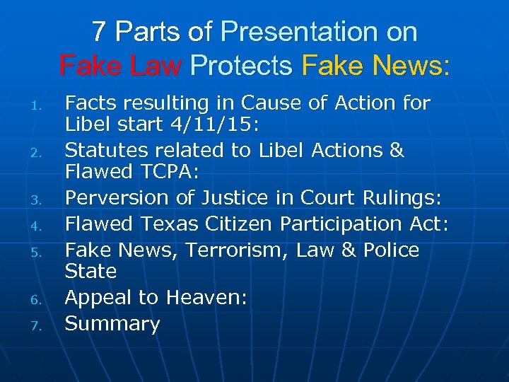 7 Parts of Presentation on Fake Law Protects Fake News: 1. 2. 3. 4.