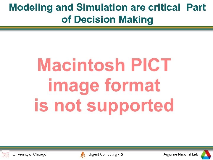 Modeling and Simulation are critical Part of Decision Making University of Chicago Urgent Computing