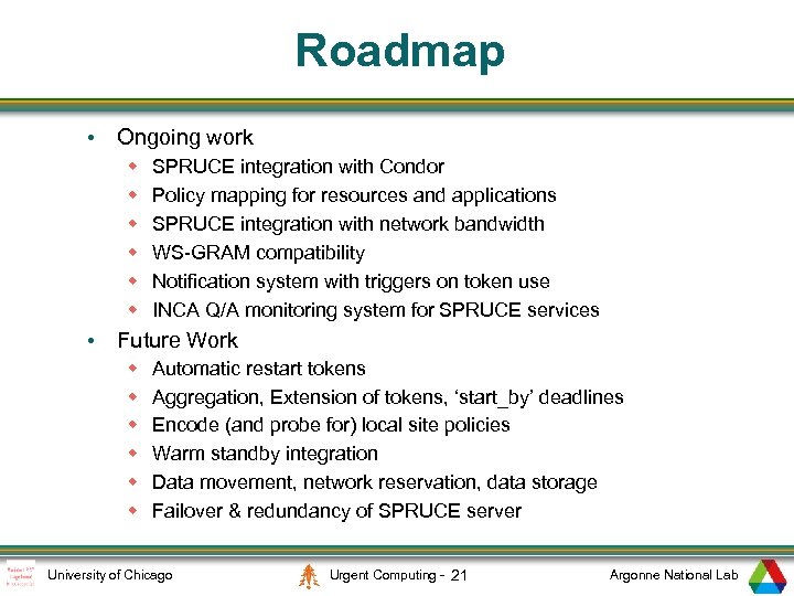 Roadmap • Ongoing work w w w SPRUCE integration with Condor Policy mapping for