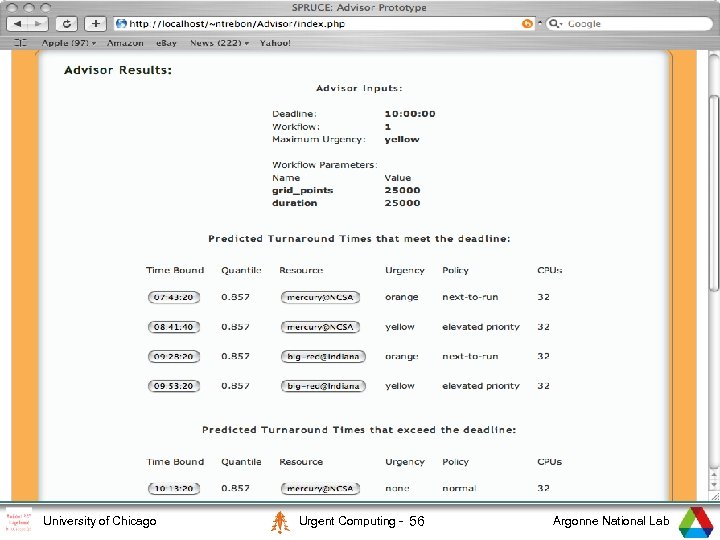 3 University of Chicago Urgent Computing - 56 Argonne National Lab 