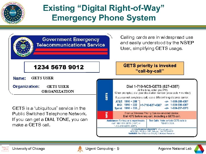 Existing “Digital Right-of-Way” Emergency Phone System Calling cards are in widespread use and easily