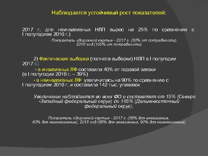 Наблюдается устойчивый рост показателей: показателей 2017 г. для неинвазивных НЛП вырос на 25% по