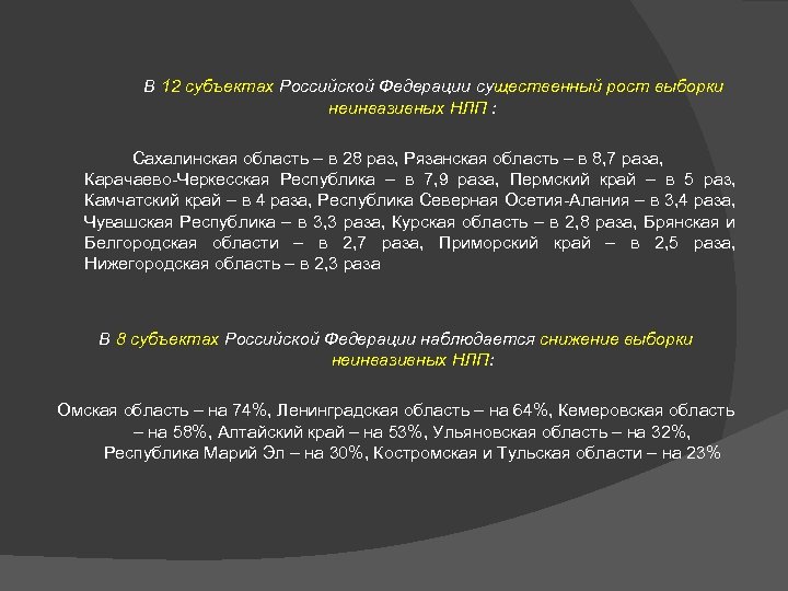 В 12 субъектах Российской Федерации существенный рост выборки неинвазивных НЛП : Сахалинская область –