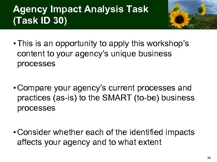 Agency Impact Analysis Task (Task ID 30) • This is an opportunity to apply