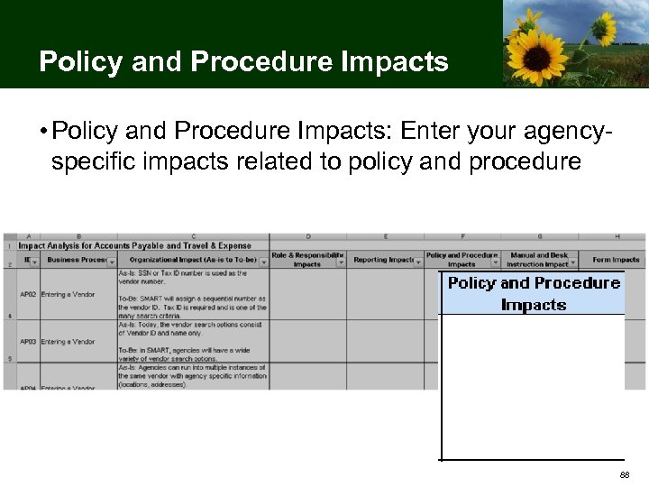 Policy and Procedure Impacts • Policy and Procedure Impacts: Enter your agencyspecific impacts related
