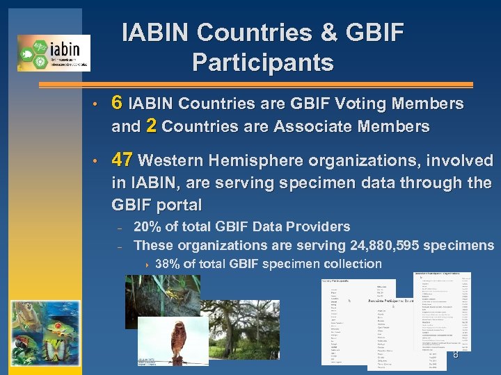 IABIN Countries & GBIF Participants • 6 IABIN Countries are GBIF Voting Members and