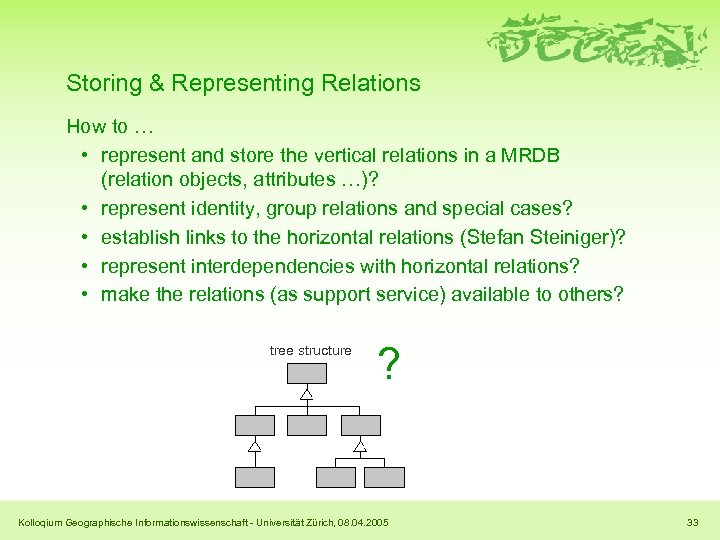 Storing & Representing Relations How to … • represent and store the vertical relations