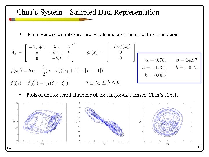 Chua’s System—Sampled Data Representation • • Lee Parameters of sample-data master Chua’s circuit and