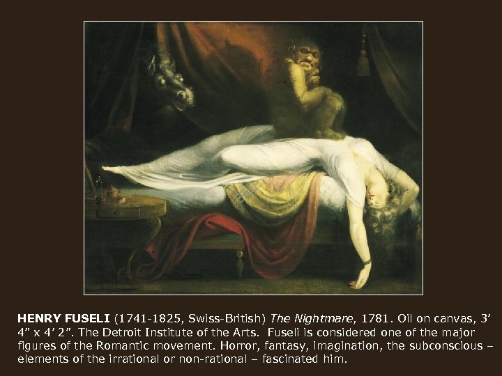 HENRY FUSELI (1741 -1825, Swiss-British) The Nightmare, 1781. Oil on canvas, 3’ 4” x
