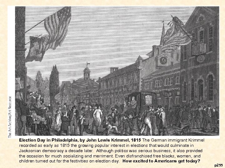 Election Day in Philadelphia, by John Lewis Krimmel, 1815 The German immigrant Krimmel recorded