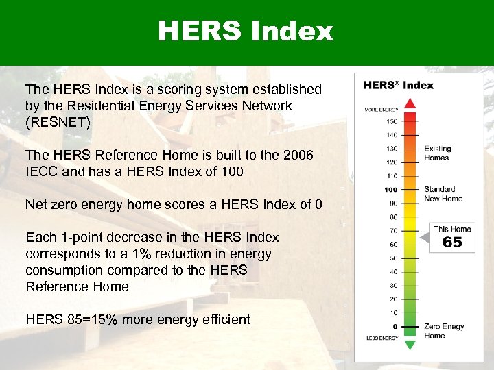 HERS Index The HERS Index is a scoring system established by the Residential Energy