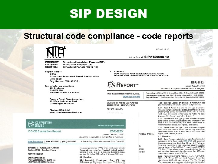 SIP DESIGN Structural code compliance - code reports 