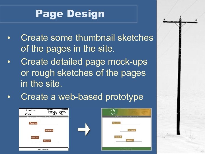 Page Design • • • Create some thumbnail sketches of the pages in the