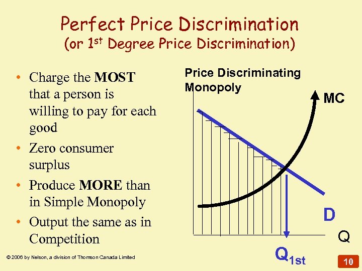 Perfect Price Discrimination (or 1 st Degree Price Discrimination) • Charge the MOST that