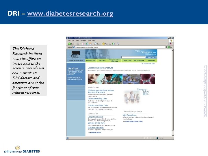 The Diabetes Research Institute web site offers an inside look at the science behind