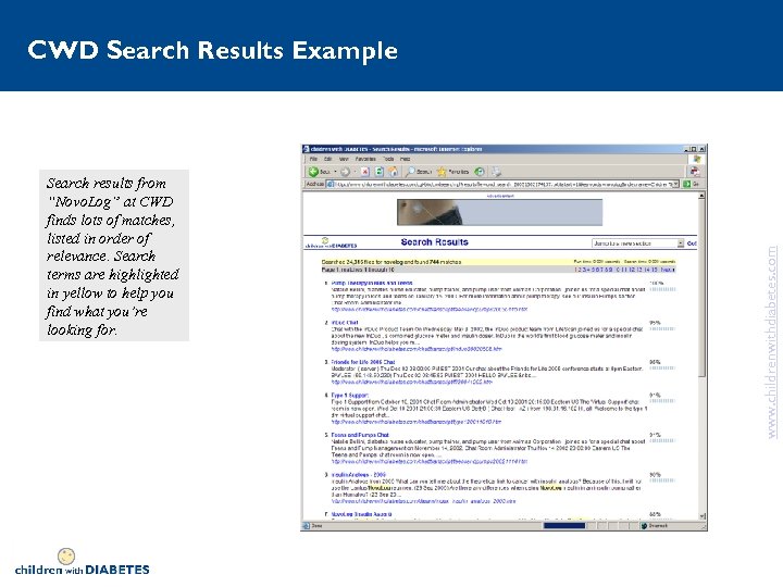 Search results from “Novo. Log” at CWD finds lots of matches, listed in order