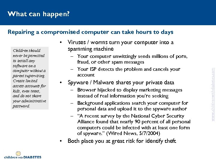 What can happen? Repairing a compromised computer can take hours to days – Your