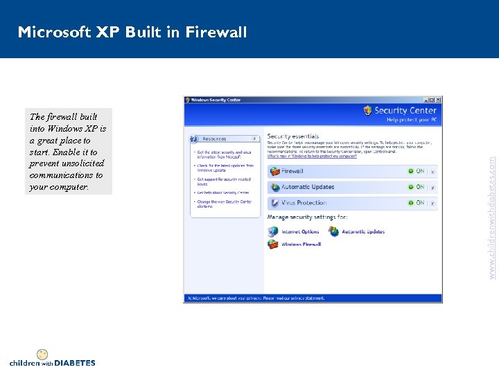 The firewall built into Windows XP is a great place to start. Enable it
