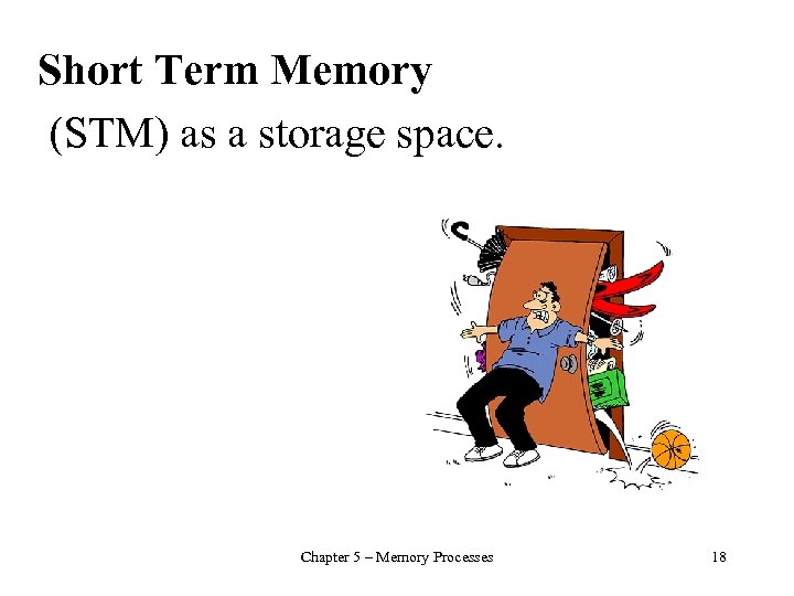 Short Term Memory (STM) as a storage space. Chapter 5 – Memory Processes 18