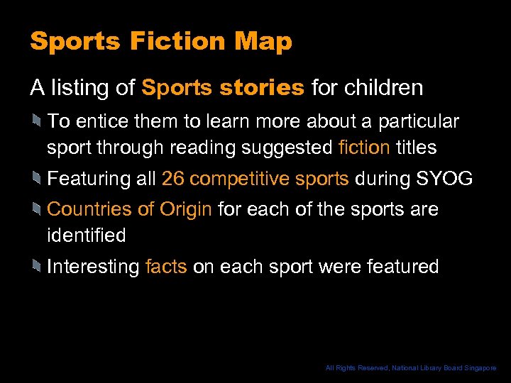 Sports Fiction Map A listing of Sports stories for children To entice them to