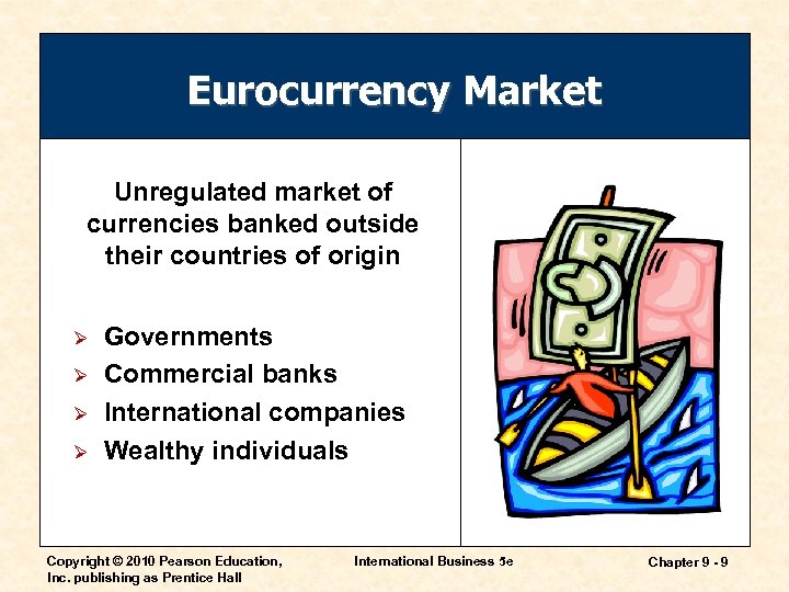 Eurocurrency Market Unregulated market of currencies banked outside their countries of origin Ø Ø