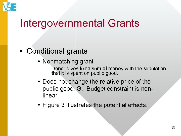 Intergovernmental Grants • Conditional grants • Nonmatching grant – Donor gives fixed sum of