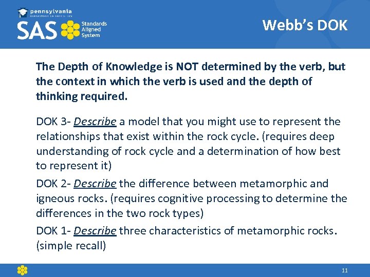 Webb’s DOK The Depth of Knowledge is NOT determined by the verb, but NOT