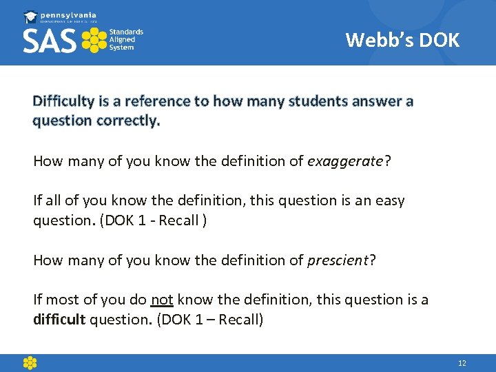 Webb’s DOK Difficulty is a reference to how many students answer a question correctly.