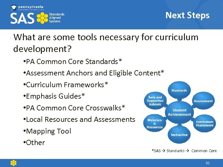 Next Steps What are some tools necessary for curriculum development? • PA Common Core