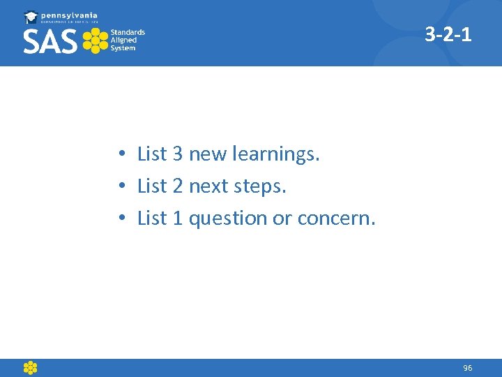 3 -2 -1 • List 3 new learnings. • List 2 next steps. •