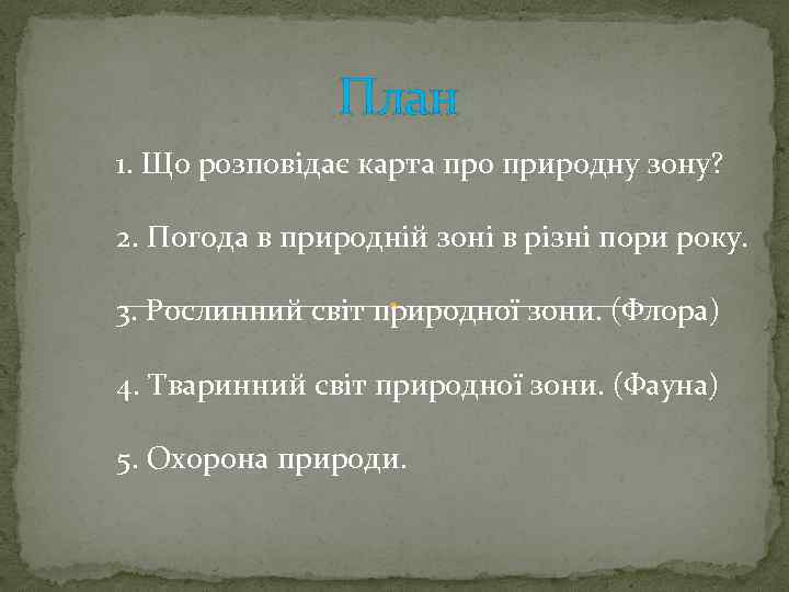 План 1. Що розповідає карта про природну зону? 2. Погода в природній зоні в