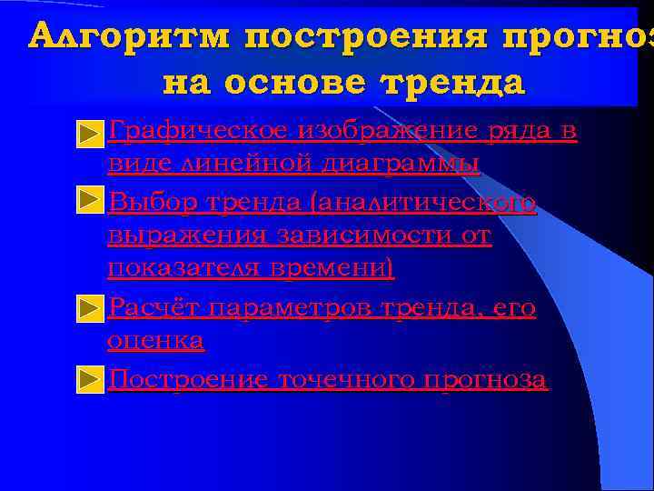 Алгоритм построения прогноз на основе тренда • Графическое изображение ряда в виде линейной диаграммы