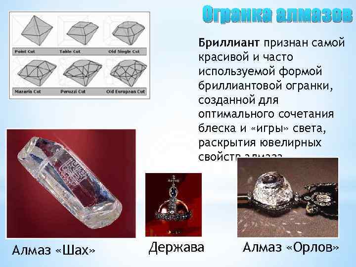 Огранка алмазов Бриллиант признан самой красивой и часто используемой формой бриллиантовой огранки, созданной для