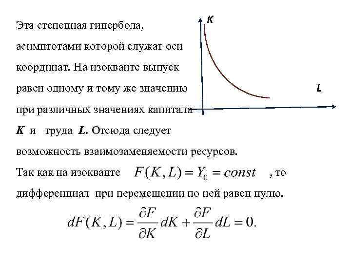 При графическом изображении производственной функции с двумя переменными факторами изокванта есть линия