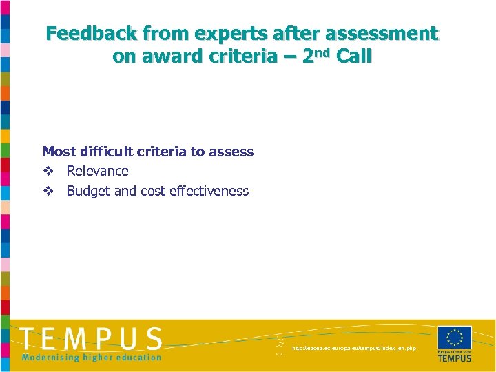 Feedback from experts after assessment on award criteria – 2 nd Call Most difficult