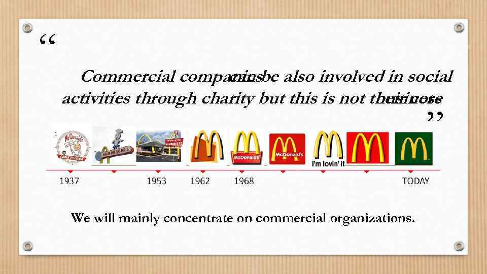 “ Commercial companiesbe also involved in social can activities through charity but this is