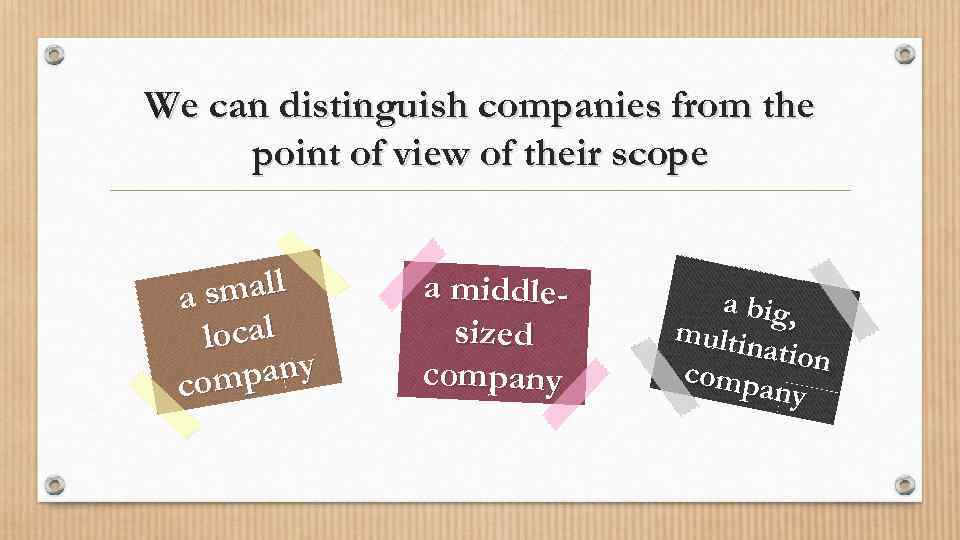 We can distinguish companies from the point of view of their scope small a
