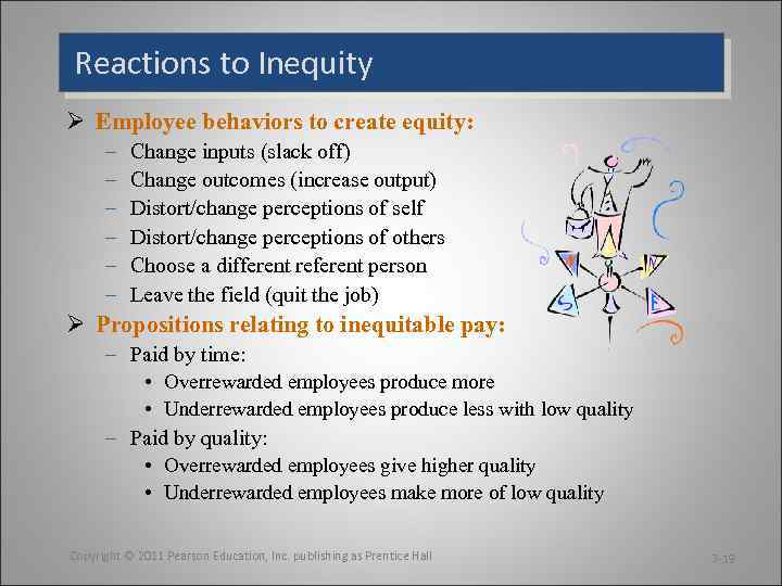 Reactions to Inequity Ø Employee behaviors to create equity: – – – Change inputs