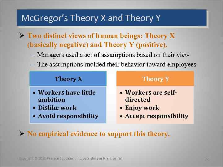 Mc. Gregor’s Theory X and Theory Y Ø Two distinct views of human beings: