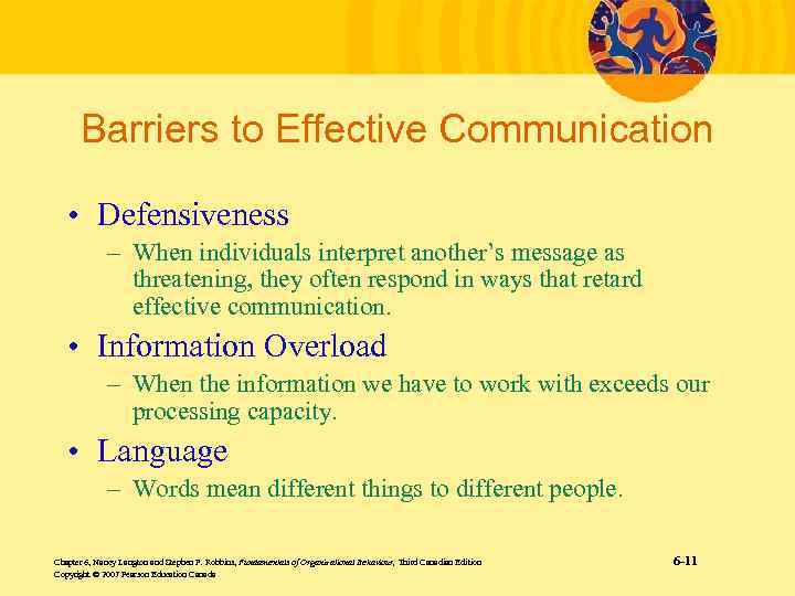 Barriers to Effective Communication • Defensiveness – When individuals interpret another’s message as threatening,