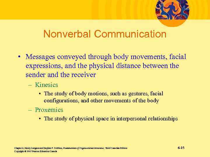 Nonverbal Communication • Messages conveyed through body movements, facial expressions, and the physical distance