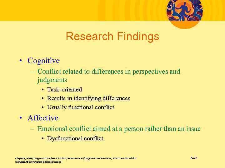 Research Findings • Cognitive – Conflict related to differences in perspectives and judgments •