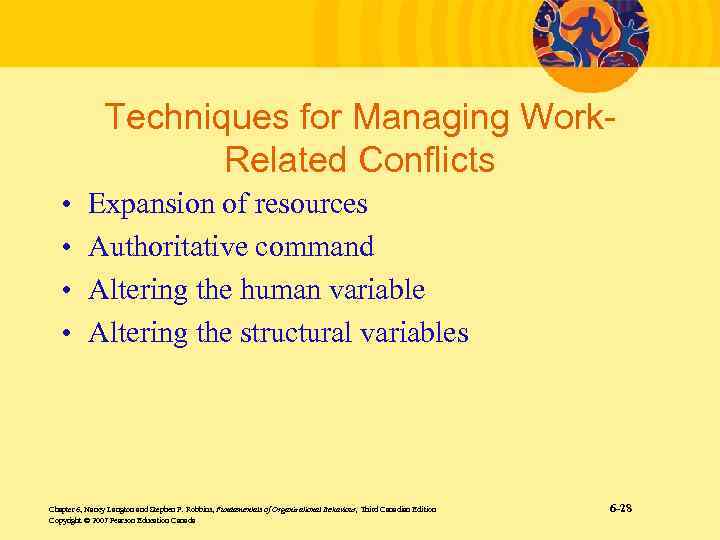 Techniques for Managing Work. Related Conflicts • • Expansion of resources Authoritative command Altering