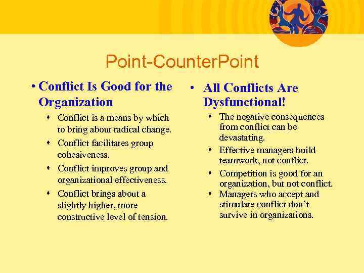Point-Counter. Point • Conflict Is Good for the Organization s Conflict is a means