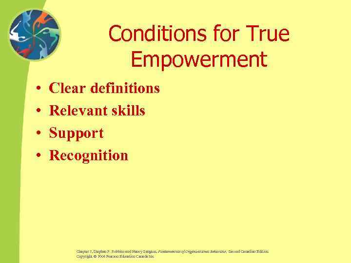 Conditions for True Empowerment • • Clear definitions Relevant skills Support Recognition Chapter 7,