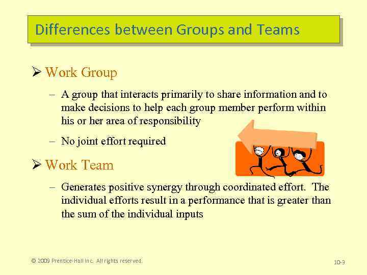 Differences between Groups and Teams Ø Work Group – A group that interacts primarily