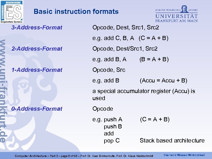 Basic instruction formats 3 -Address-Format Opcode, Dest, Src 1, Src 2 e. g. add