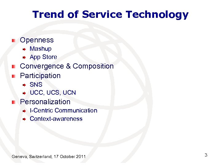 Trend of Service Technology Openness Mashup App Store Convergence & Composition Participation SNS UCC,